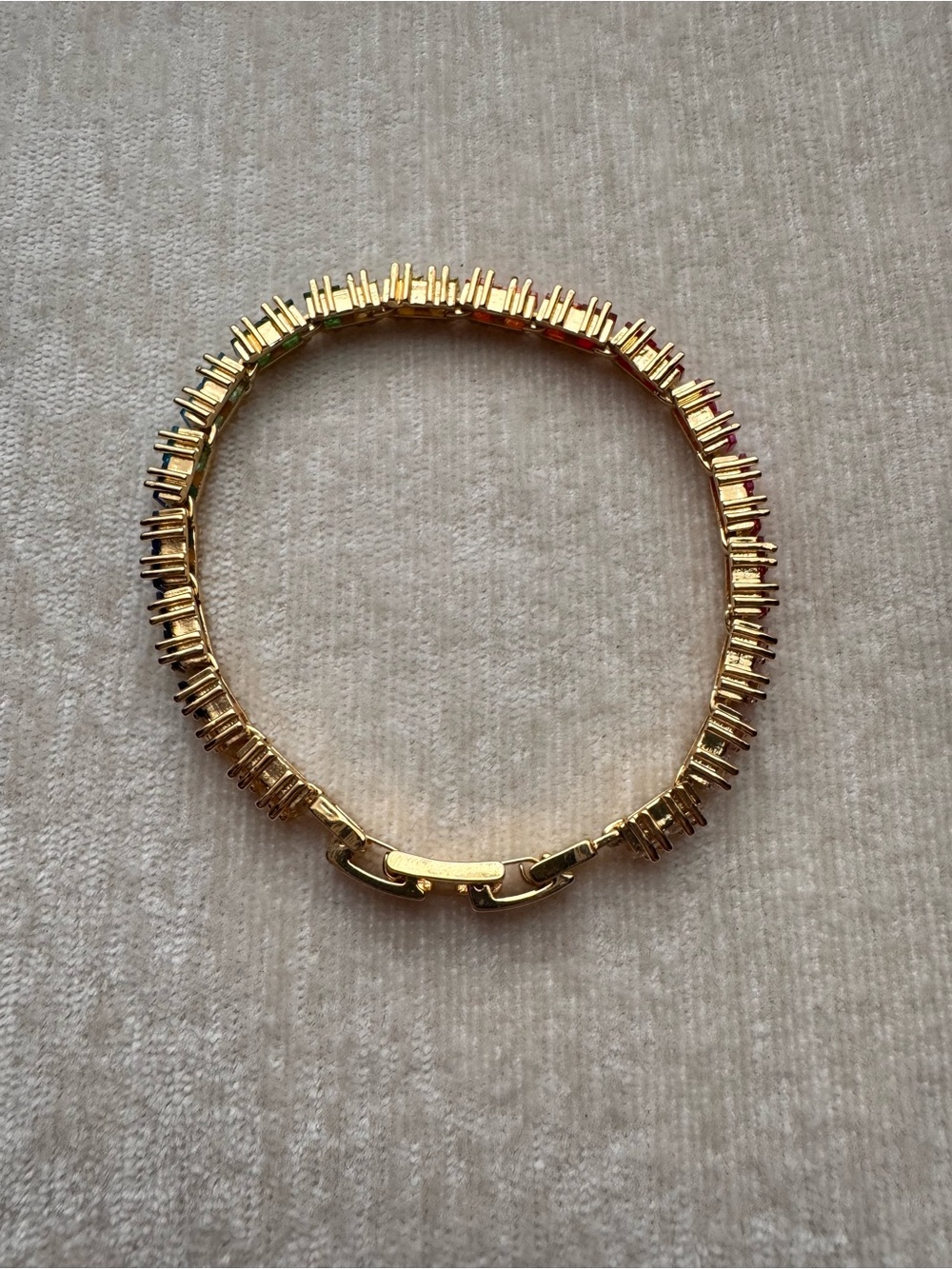 Gold Toned Rainbow Tennis Bracelet - Multicolor Crystals - Picture 3 of 5